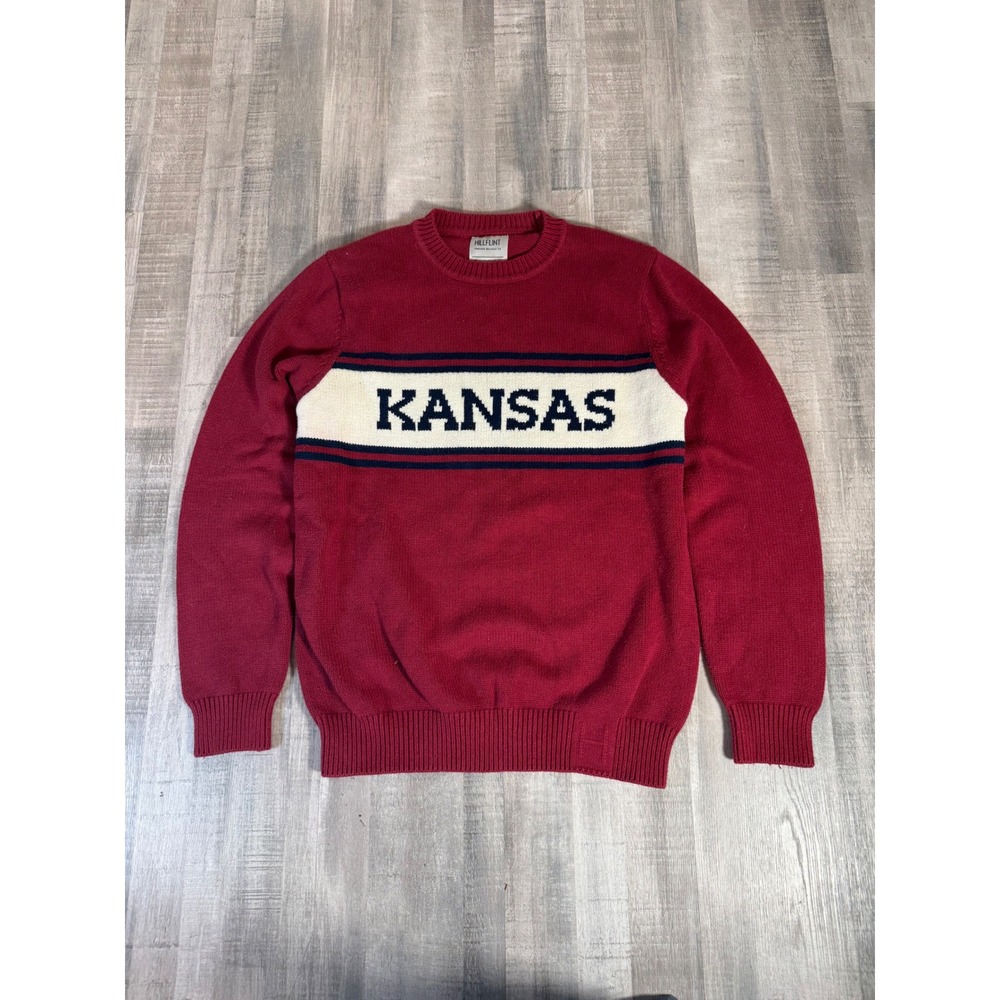 Hillflint Kansas Jayhawks Sweater Mens Small Red Knit Crewneck Collegiate EUC